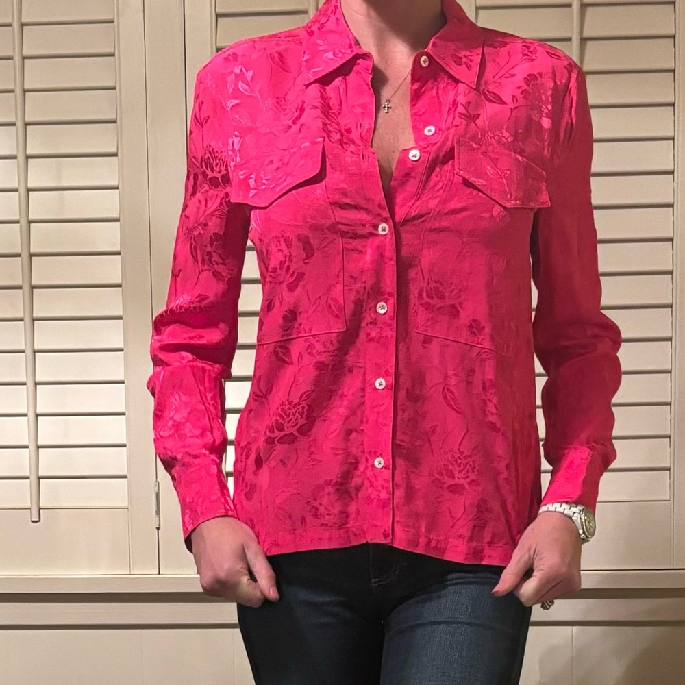 STAUD long sleeve pink button down top